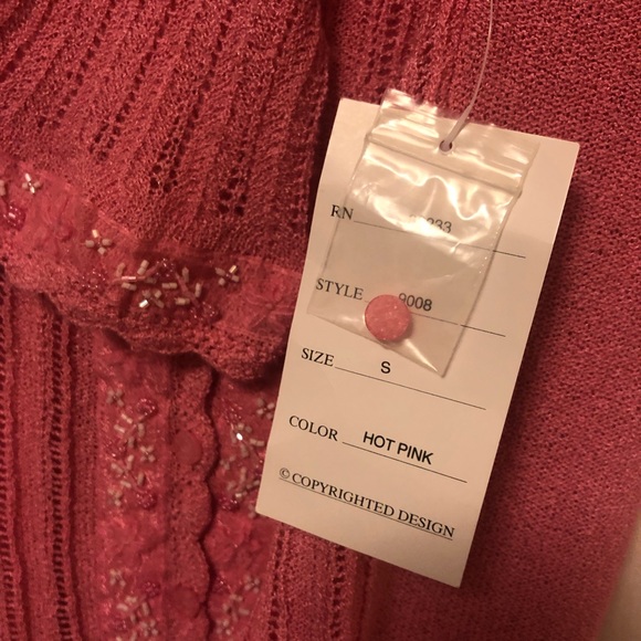 🎁✈️😊Darling, Hot Pink, Beaded Accent, Cardigan, by Elana Carello, NWT - Picture 10 of 11
